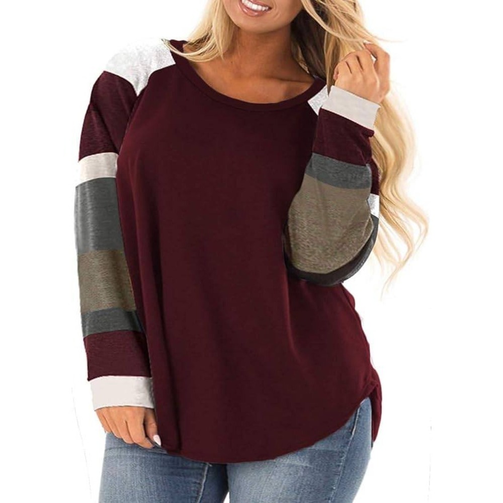 ROSRISS Women's 14W-28W Long Sleeve Tunic Crewneck Colorblock Striped Tee Shir